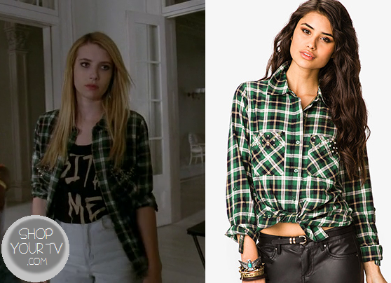 It is the Forever 21 Bolt Studded Plaid Shirt. Buy it HERE