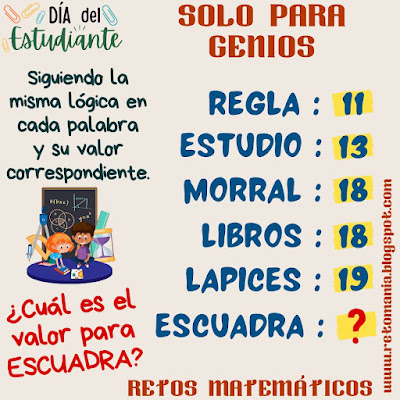 Desafíos matemáticos, Retos matemáticos, Problemas matemáticos, Día del Estudiante, Día mundial del Estudiante, Solo para Genios, Piensa rápido, Descubre el número