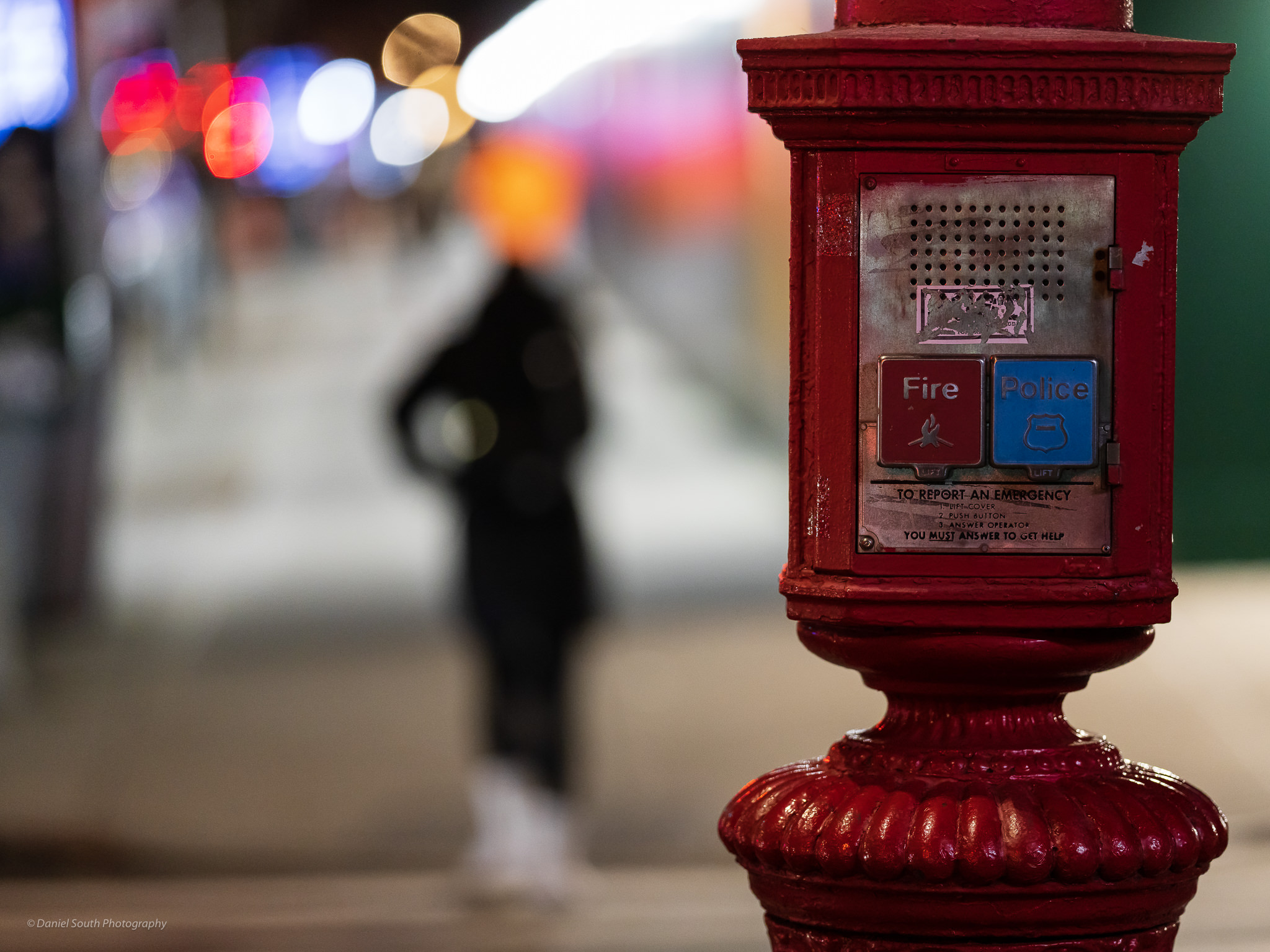 an abstract photo of a fire police call box in new york city