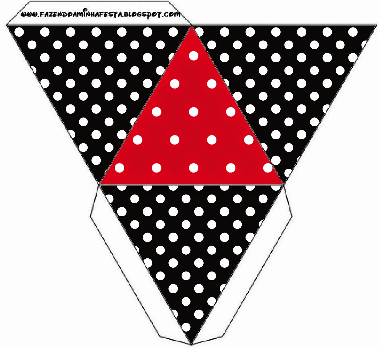 Free Printable Pyramid Box of Red, Black and Polka Dots.