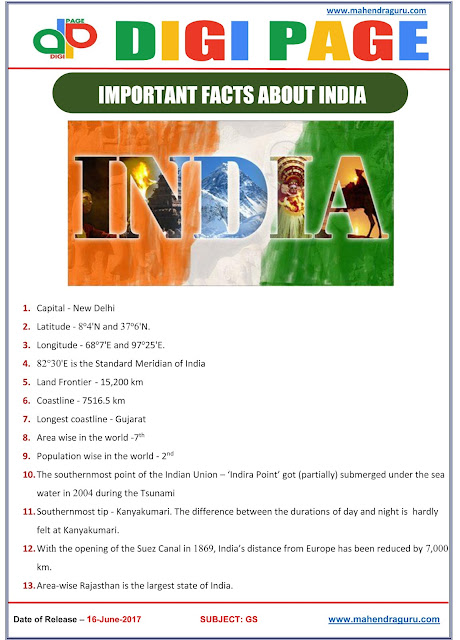 16.06.2017 ENG IMPORTANT FACTS OF INDIA