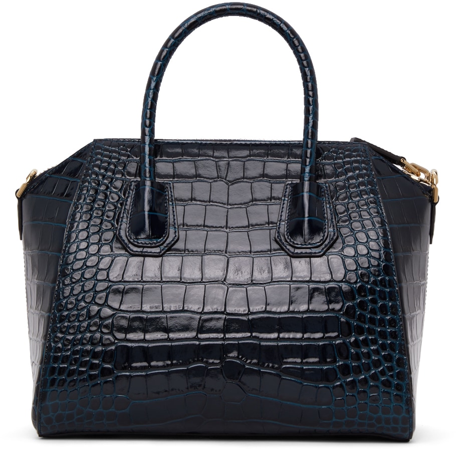 GIVENCHY Navy Croc Small Antigona Bag