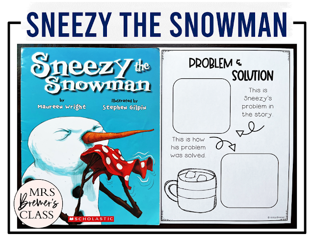 Sneezy the Snowman book activities unit with literacy printables, reading companion activities, lesson ideas, and a craft for winter in Kindergarten and First Grade