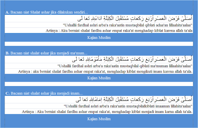 niat shalat fardhu ashar arab latin lengkap dengan terjemaahannya