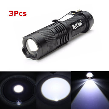 3Pcs Black Color MECO Q5 500LM Multicolor Zoomable Mini LED Flashlight 14500/AA 