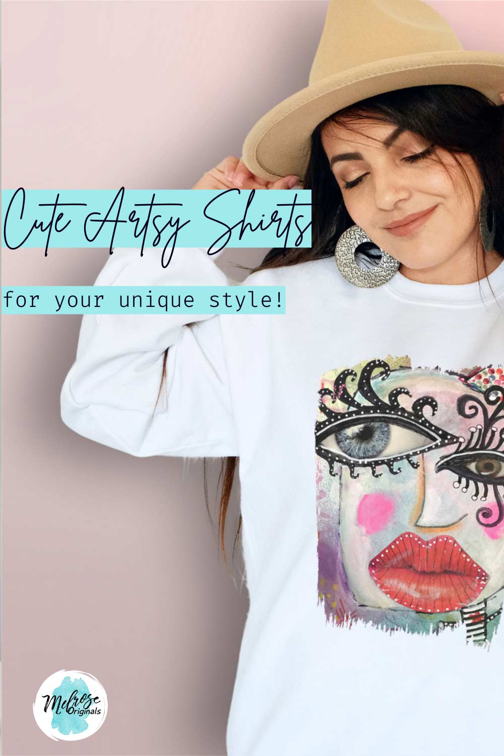 Stylish girl in original art abstract face sweatshirt