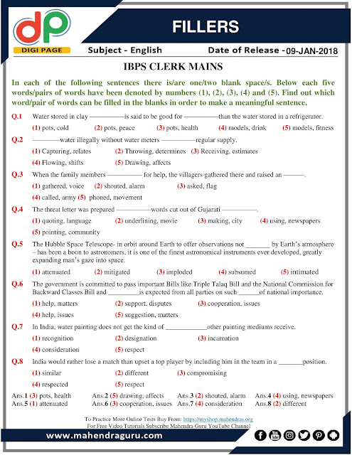 DP | Fillers For IBPS Clerk Mains | 09 - 01 - 2018