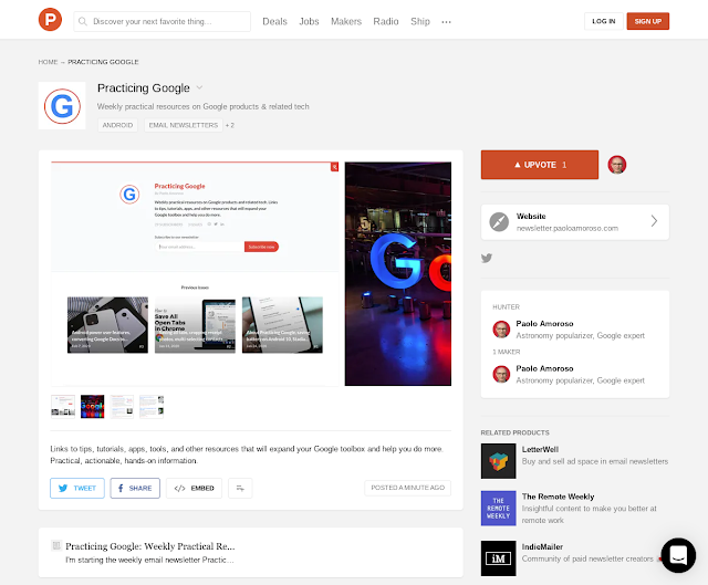 Practicing Google page on Product Hunt