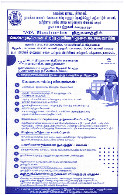 Namakkal Mega Women Private Job Fair on 14th October 2022