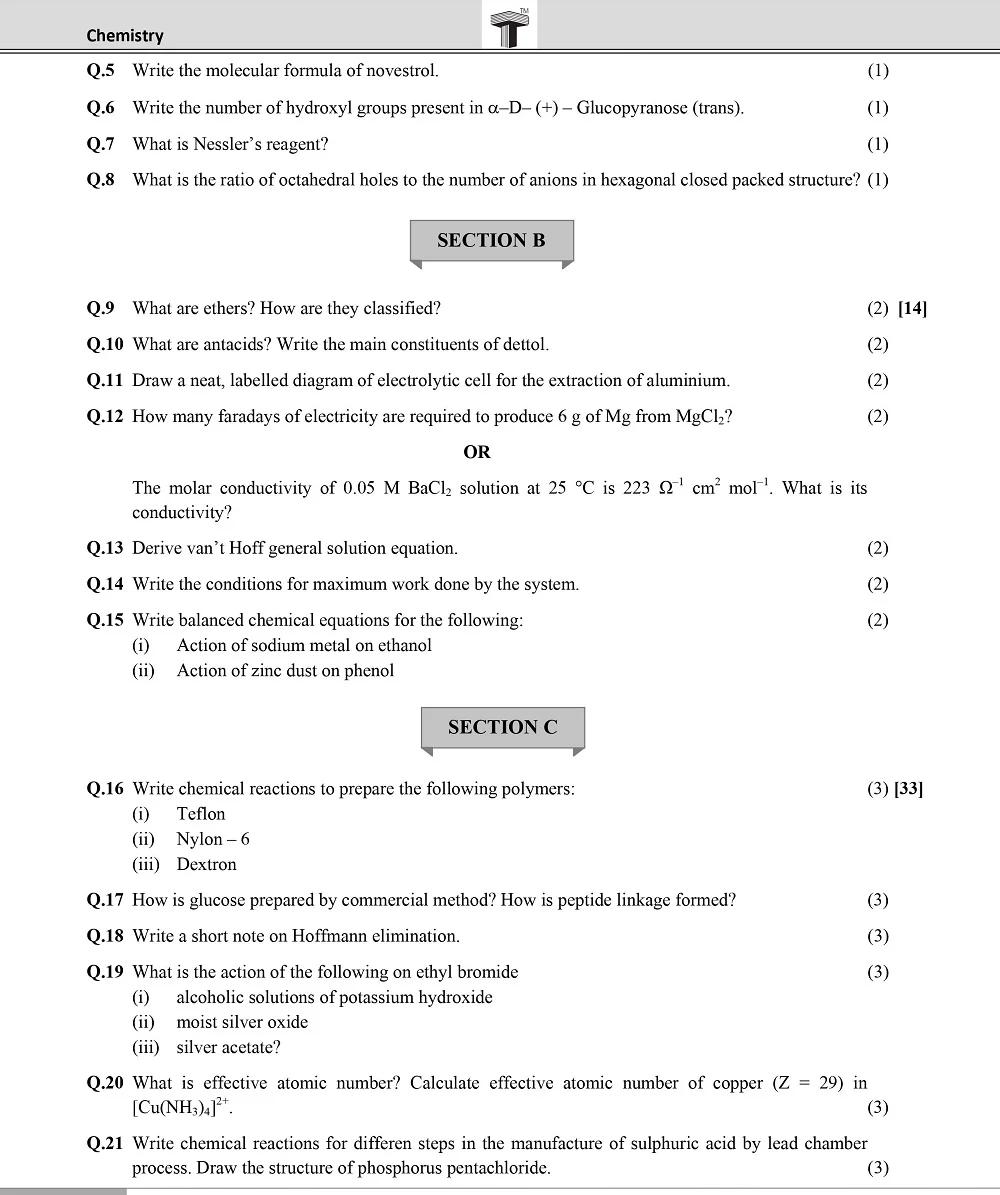 Board Chemistry Question Paper