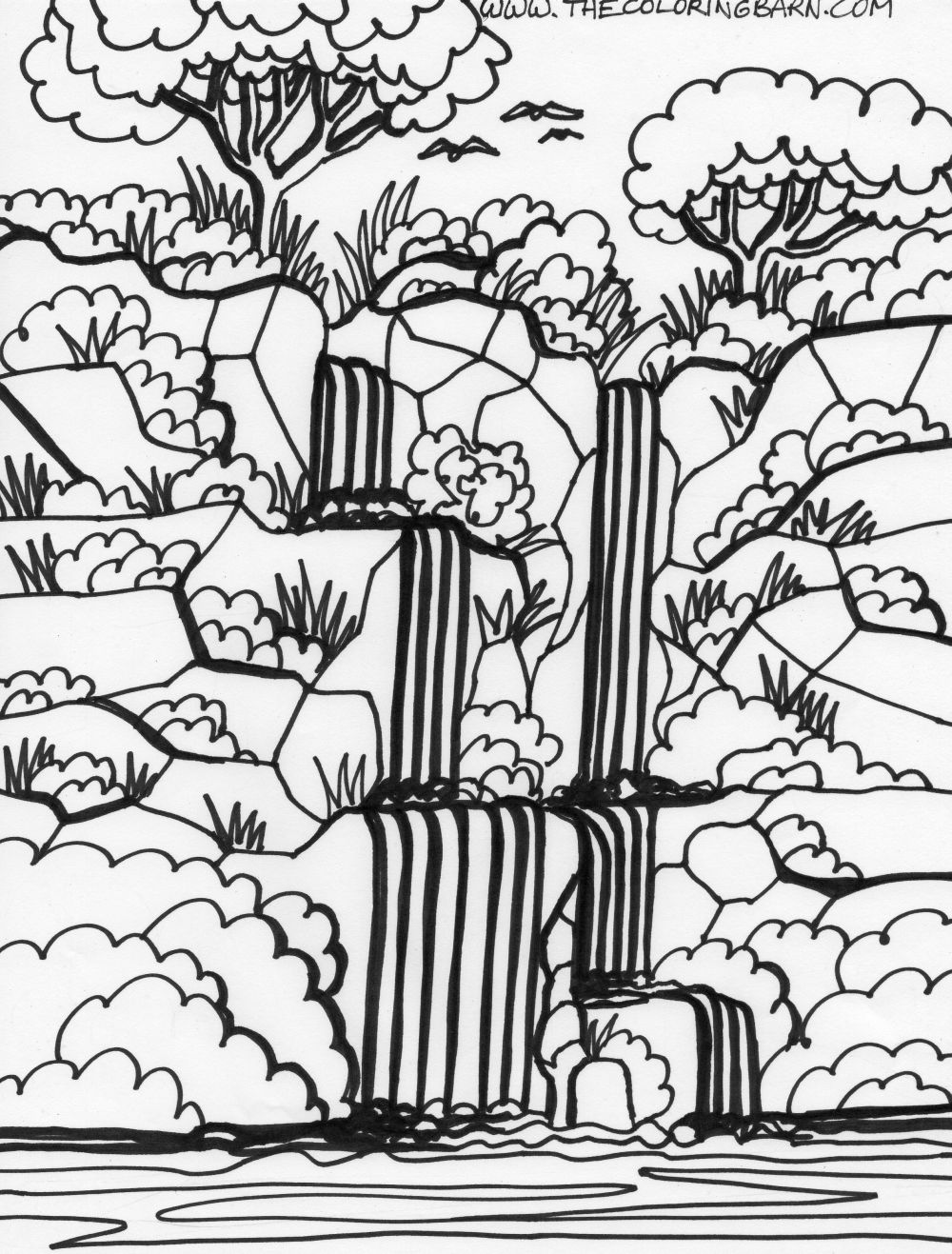 Coloring Pages for Kids: Waterfall Coloring Pages for Kids