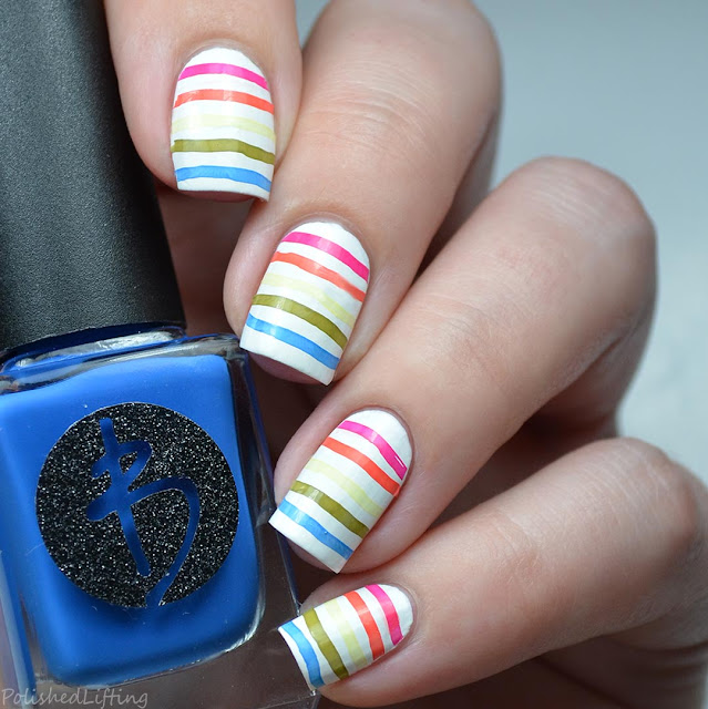 rainbow stripe stamped nail art