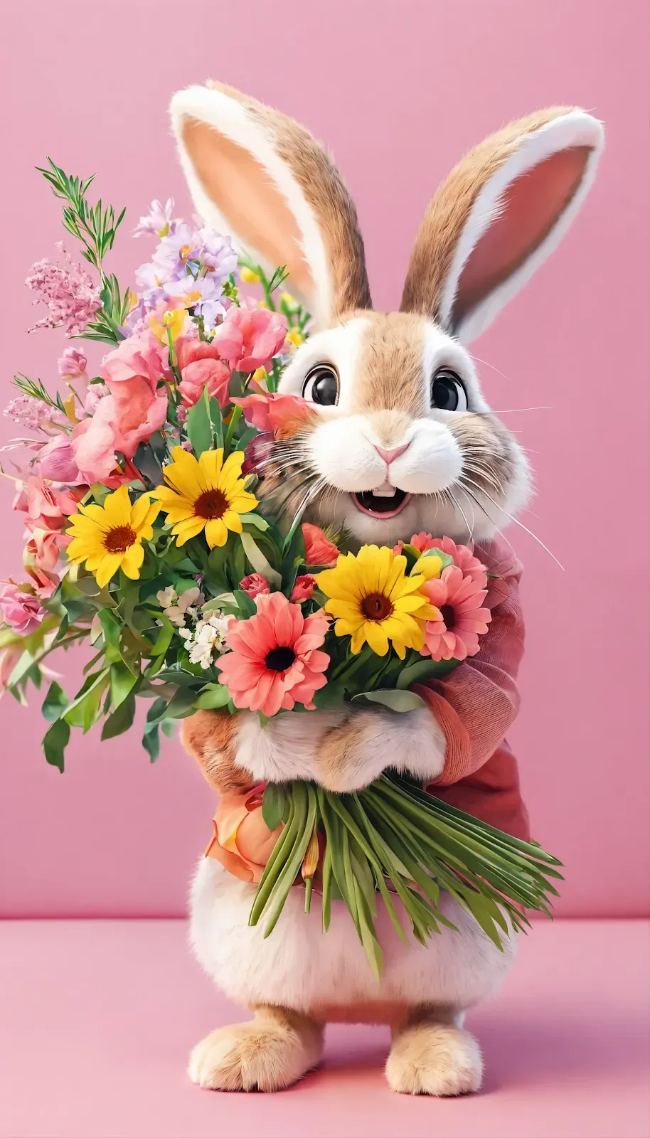 Cheerful Rabbit with Flowers