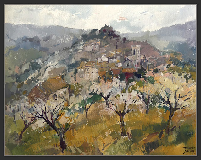 CASTELLGALI-PINTURA-PAISATGES-AMETLLERS-PANORAMICA-POBLES-BARCELONA-PINTOR-ERNEST DESCALS