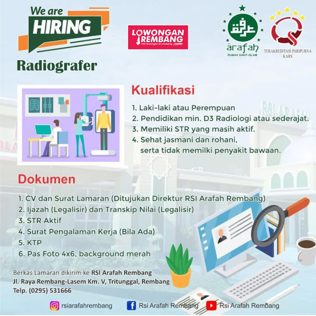 Lowongan Kerja Pegawai Radiografer Rumah Sakit Islam Arafah Rembang
