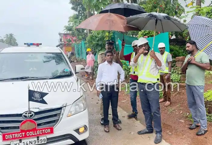 NH Work, Monsoon Rain, Traffic Problems, Collector,  Inbasekar Kalimuthu IAS, Kasaragod District Collector, Water-logging: Collector visited on national highway from Kasaragod to Thalappady.