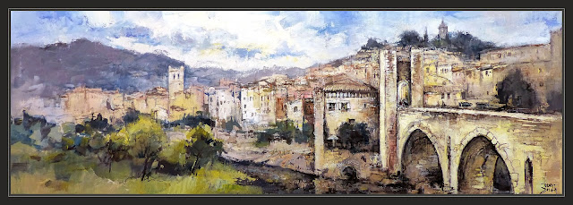 BESALÚ-PINTURA-ART-GIRONA-PAISATGES-CATALUNYA-POBLES-MEDIEVALS-PONT-PANORAMICA-QUADRES-ARTISTA-PINTOR-ERNEST DESCALS-