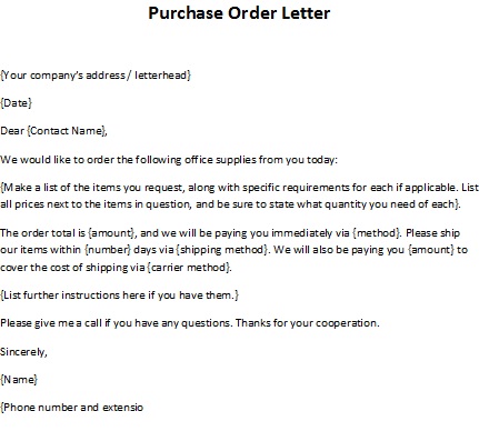 ... letter sample, order letter sample, purchase order letter template