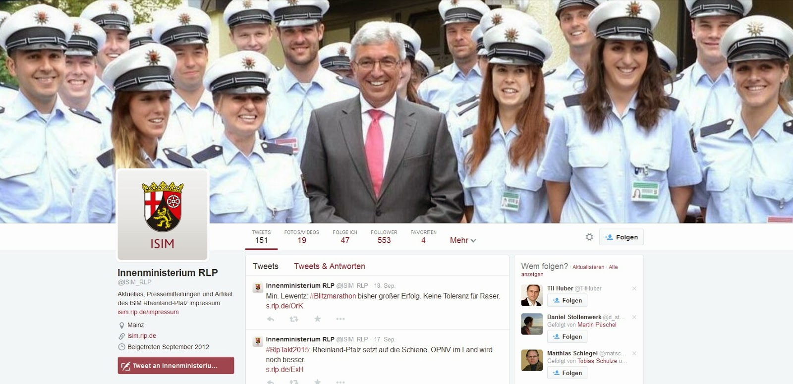 Twitter-Account Innenministerium Rheinland-Pfalz