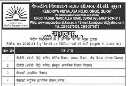 Kendriya Vidyalaya, ONGC, Surat Recruitment For Teacher & Other Posts 2020