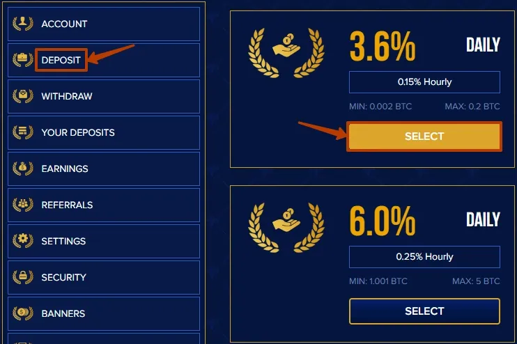 Создание депозита в RoyaleBit