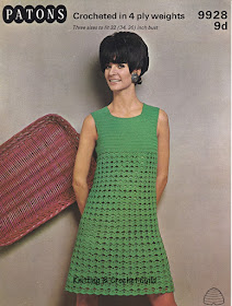 1960s vintage crochet pattern; sleeveless green dress