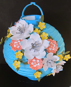Garden Party Lanterns using Flower Frenzy Bigz die, Pansy Punch, Petite Petals Punch, Itty Bitty Accents Punch Pack, Pearls, Rhinestones, and Whisper White, Tangerine Tango, Daffodil Delight, Mossy Meadow card stock.
