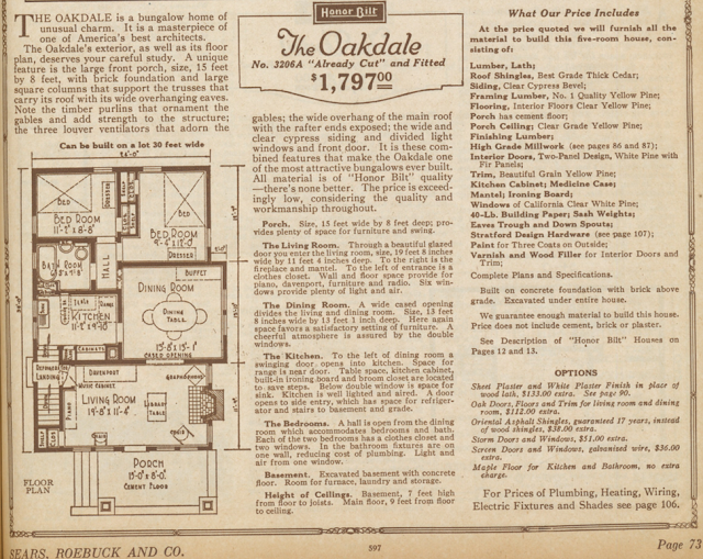 Sears Oakdale floor plan from 1925 catalog