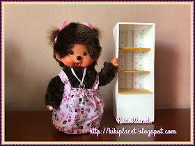 kiki monchhichi bibliothèque  bois miniature dolls handmade fait main récupération