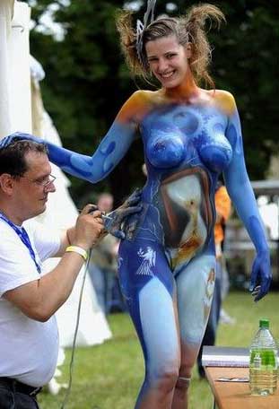 art on the girl in blue paint