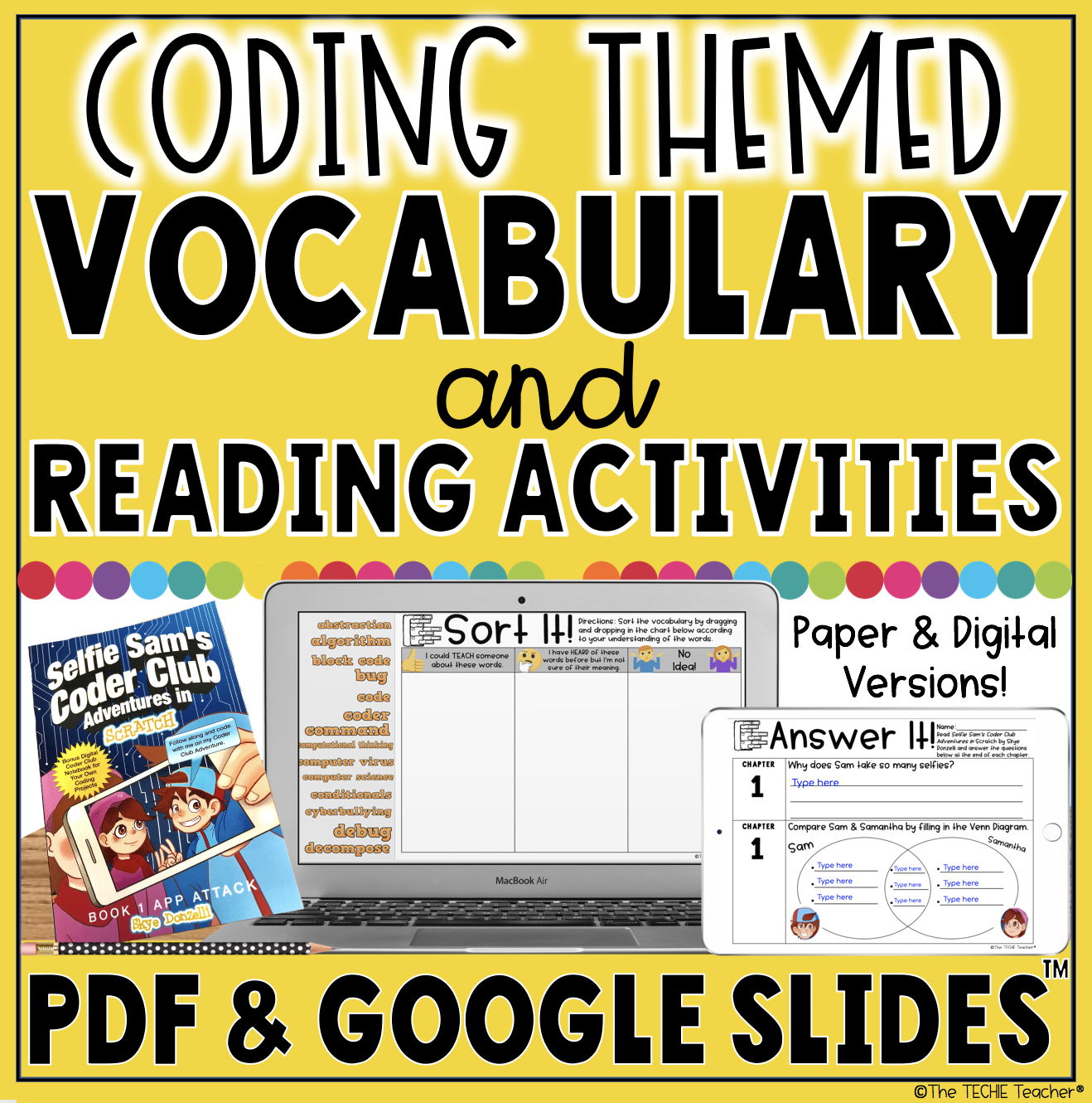 Coding Themed Vocabulary and Reading Activities for Selfie Sam's Coder Club Adventures in Scratch