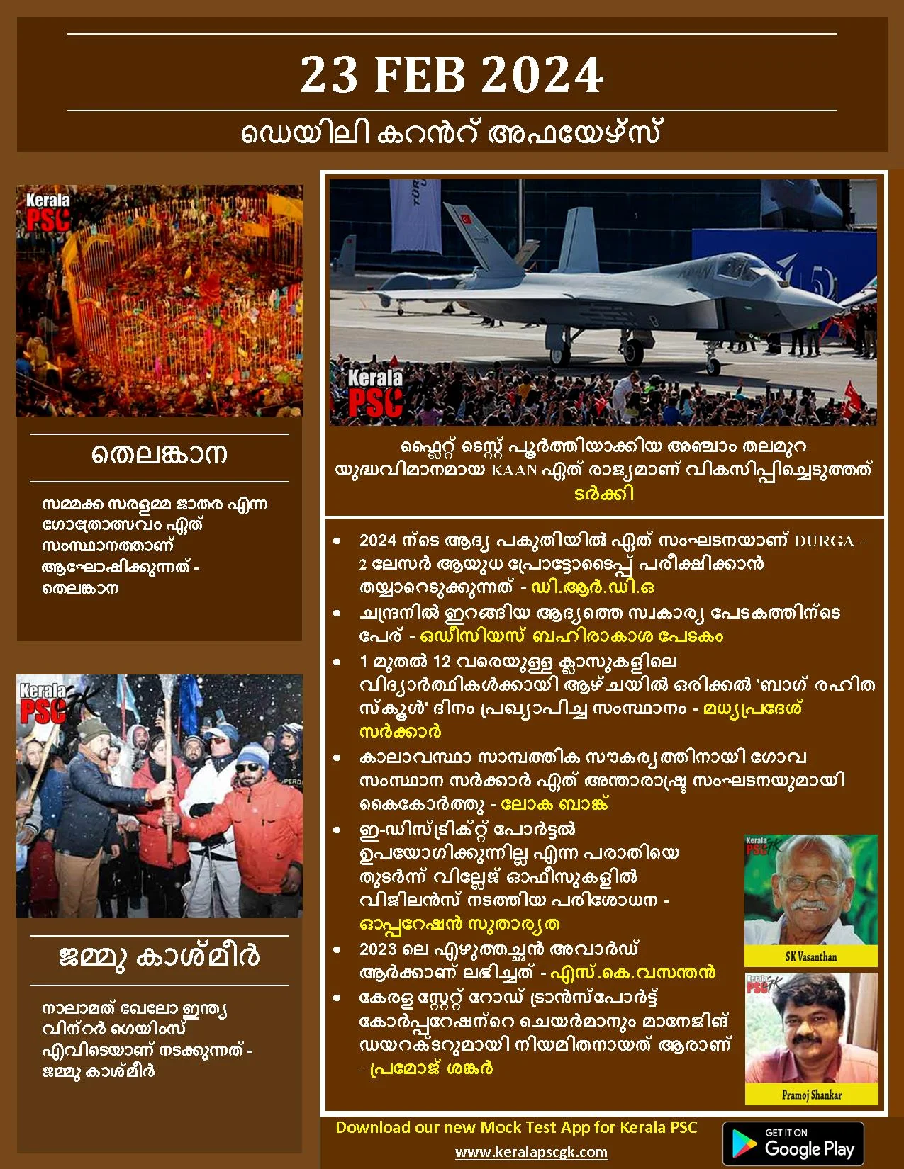 Daily Current Affairs in Malayalam 23 Feb 2024