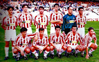 Real SPORTING DE GIJÓN - Gijón, Asturias, España - Temporada 1994-95 - Pablo, Tomás, David, Muñiz, Ablanedo y Pier; Marcos Vales, Rogelio, Castaño, Miner y Velasco - El Sporting se clasificó 18º en la Liga de 1ª Division. Acabó jugando la promoción de permanencia. García Remón, García Cuervo y Ricardo Rezza se sucedieron como entrenadores