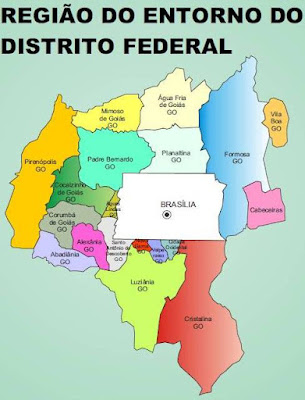 Mapa da Região Integrada de Desenvolvimento do Distrito Federal e Entorno - RIDE, popularmente chamada de 