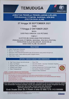 Temuduga Proton 2021 ` Jawatan Pekerja Pengeluaran