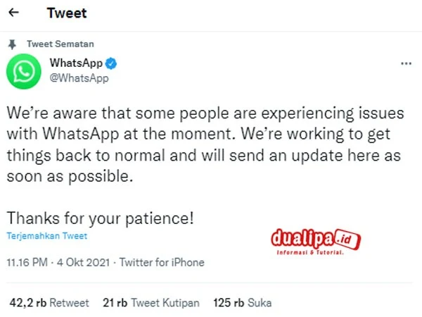 WhatsApp Error  Hari Ini 4 Oktober 2021
