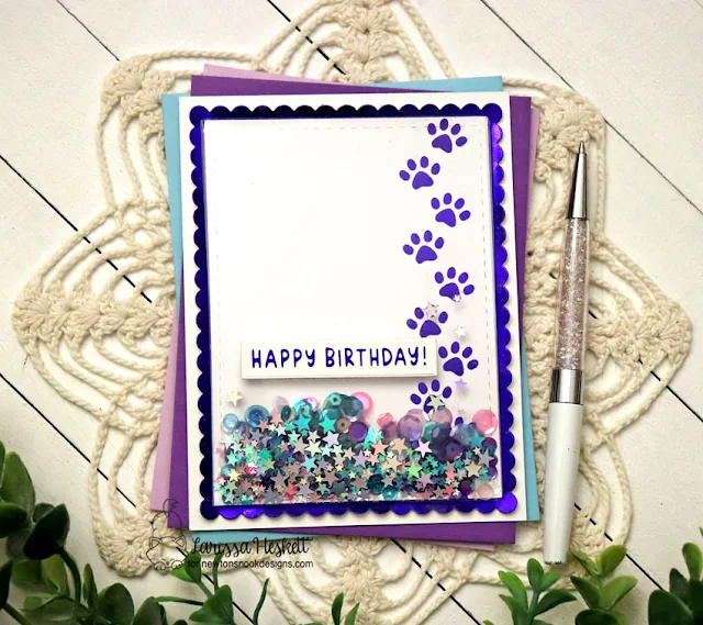 Paw Prints Happy Birthday Shaker Card by Larissa Heskett for Newton's Nook Designs using Paw Prints Hot Foil Plate, Frames and Flags Die Set, Birthday Sentiments Hot Foil Plate and Banner Duo Die Set