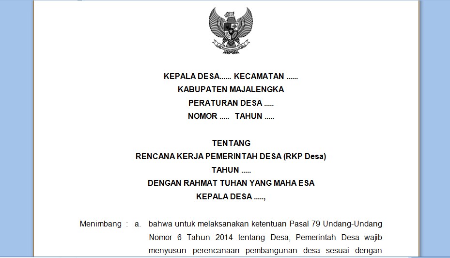 Download Contoh Rencana Kerja Pemerintah (RKP) Desa 2016 