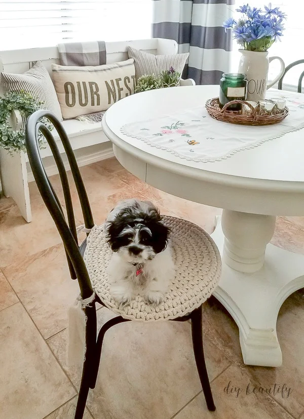 breakfast nook decorated for Spring