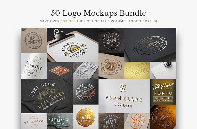 50 Logo Mock-ups + 50 Logo Templates