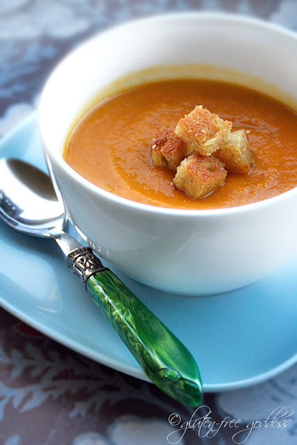 Curried Carrot Soup with Pan Toasted Cornbread Croutons