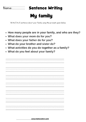 class 1 sentence writing prompt - My family
