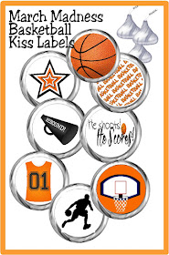 Celebrate your win or drown your sorrows in chocolate kisses with these fun Basketball kiss labels on. These printable kiss labels are the perfect party dessert or party favor for your basketball party.  #basketballparty #kisslabels #marchmadness #chocolate #candybarwrapper #diypartymomblog
