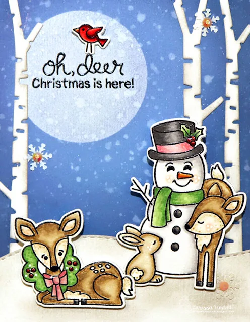 Oh, Deer Christmas is here Card by Larissa Heskett for Newton's Nook Designs using Festive Fawns, Forest Scene Builders and Land Borders Die Set  #newtonsnook #festivefawns #christmascards