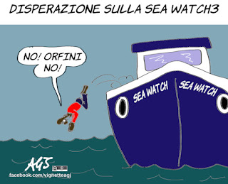 fateli scendere, seawatch, sea watch 3, orfini, pd, migranti, diritti umani, vignetta, satira