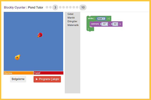 Blockly Games Havuz Öğreticisi Çözümleri 3. Bölüm