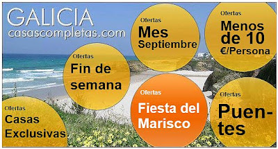 ofertas de casas completas, pisos, apartamentos, bungalows, alojamientos, alquiler íntegro, en la Fiesta del Marisco, O Grove, Pontevedra, Rías Bajas, Rías Baixas, del 1 al 15 de octubre, degustación de mariscos y pescados