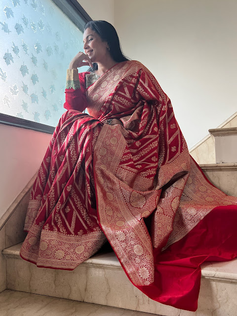 Red Banarasi silk saree