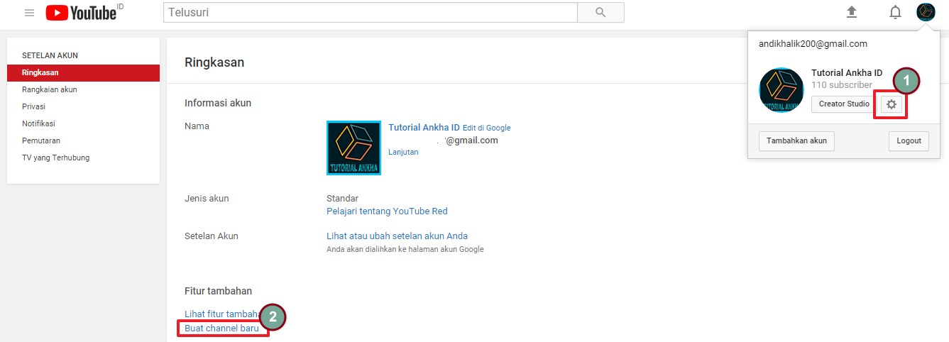 cara menambahkan saluran baru di youtube