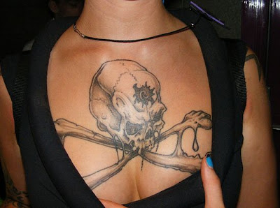 skull breast tattoo style